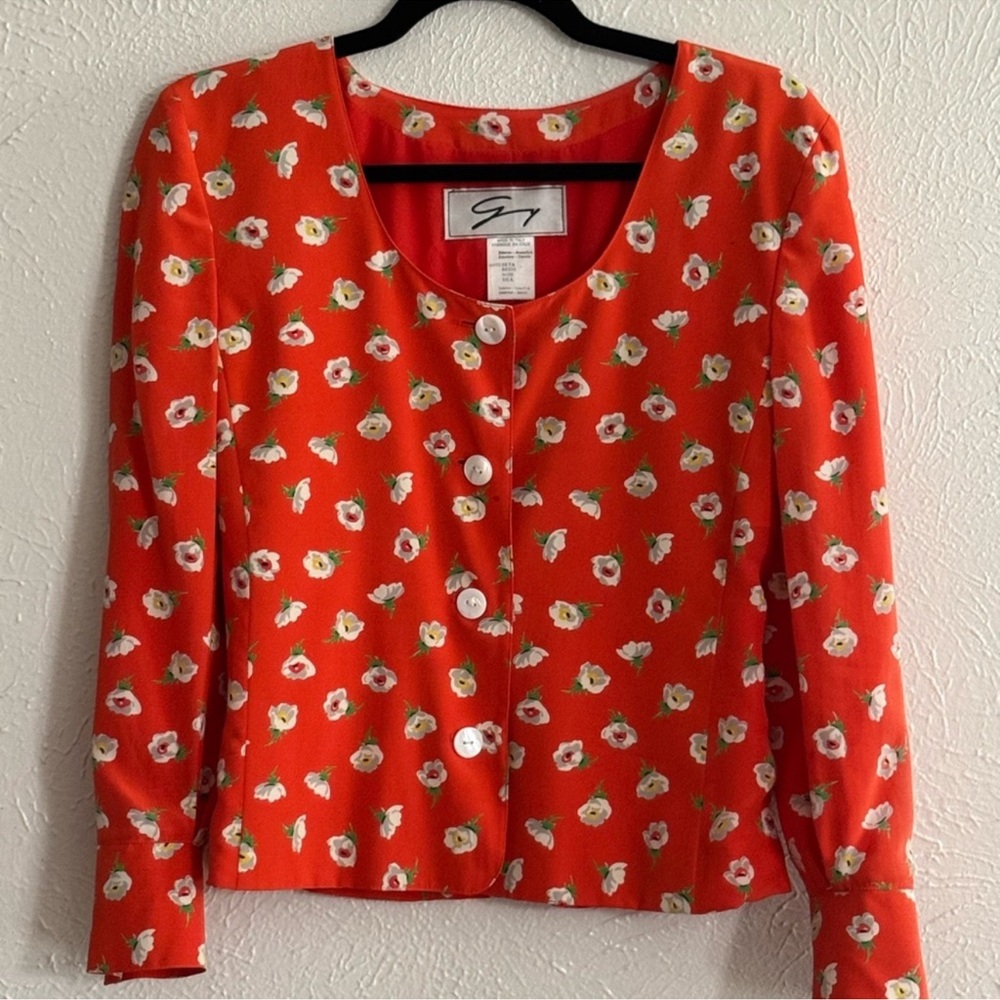 100% Silk Floral Button-Up Pearl Button Long Sleeve Blouse